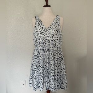 Sleeveless White and Blue Polka Dot Dress